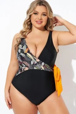 Black Printed Tie Wrap One Piece Swimsuit -Sandy Bikinis Shop b deop098005 4