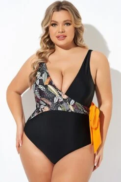 Black Printed Tie Wrap One Piece Swimsuit -Sandy Bikinis Shop b deop098005 6