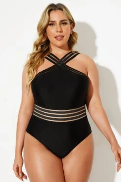Black Crossover Lady Vintage One Piece Swimsuit -Sandy Bikinis Shop b deop115001 4