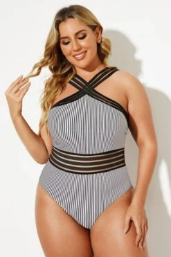 Stripe Crossover Vintage One Piece Swimsuit -Sandy Bikinis Shop b deop115002 11