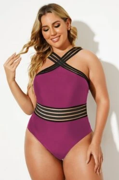 Red Criss-cross Straps Full Lining One Piece Swimsuit
