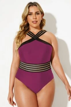 Red Criss-cross Straps Full Lining One Piece Swimsuit -Sandy Bikinis Shop b deop115003 44