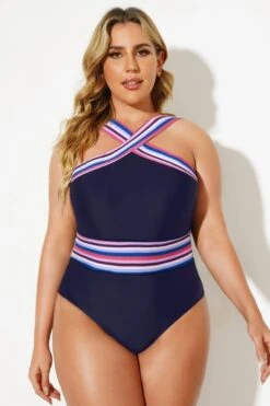 Blue Crossover Women One Piece Swimsuit -Sandy Bikinis Shop b deop115005 33