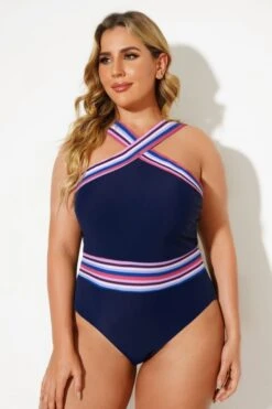 Blue Crossover Women One Piece Swimsuit -Sandy Bikinis Shop b deop115005 44