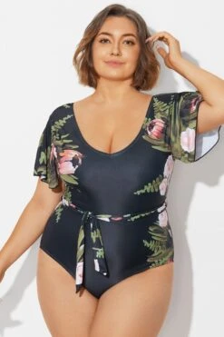 Floral Print Ruffle Sleeves One Piece Swimsuit 8 Floral Print Ruffle Sleeves One Piece Swimsuit -Sandy Bikinis Shop b deop124007 3