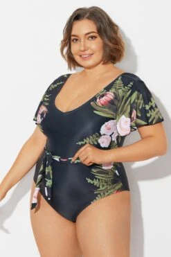 Floral Print Ruffle Sleeves One Piece Swimsuit 9 Floral Print Ruffle Sleeves One Piece Swimsuit -Sandy Bikinis Shop b deop124007 4