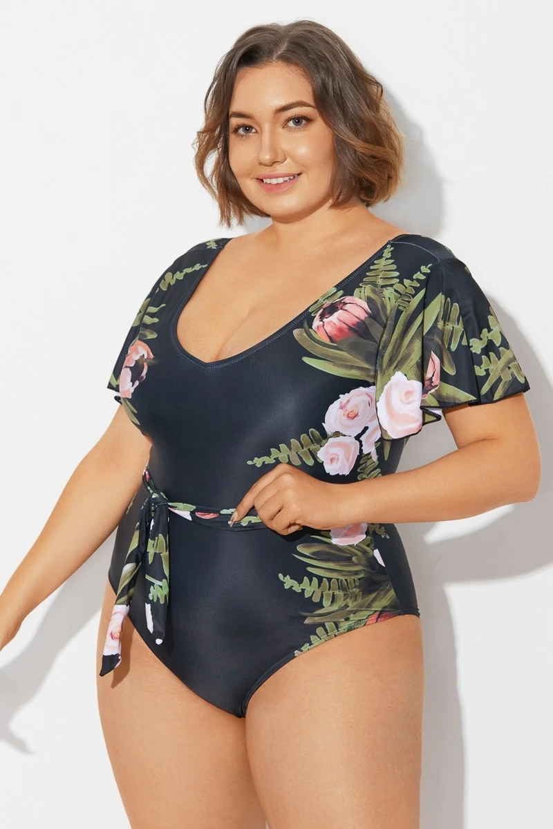 Floral Print Ruffle Sleeves One Piece Swimsuit 4 Floral Print Ruffle Sleeves One Piece Swimsuit - Image 4