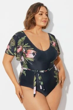 Floral Print Ruffle Sleeves One Piece Swimsuit 10 Floral Print Ruffle Sleeves One Piece Swimsuit -Sandy Bikinis Shop b deop124007 5