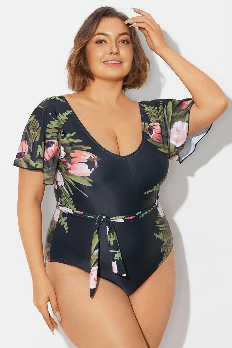 Floral Print Ruffle Sleeves One Piece Swimsuit 6 Floral Print Ruffle Sleeves One Piece Swimsuit - Image 6