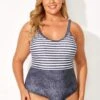 Stripes Extra-low Back Stylish One Piece Swimsuit