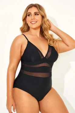 Black Mesh V-neck Women One Piece Swimsuit -Sandy Bikinis Shop b deop145001 3