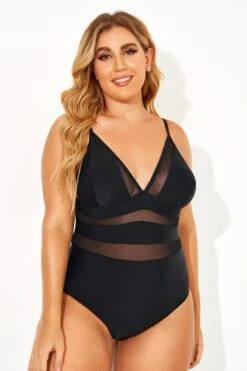 Black Mesh V-neck Women One Piece Swimsuit -Sandy Bikinis Shop b deop145001 5