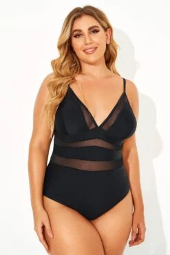 Black Mesh V-neck Women One Piece Swimsuit -Sandy Bikinis Shop b deop145001 6