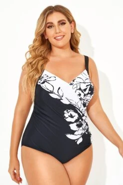 Black & White Flower Printed One Piece Swimsuit 11 Black & White Flower Printed One Piece Swimsuit -Sandy Bikinis Shop b deop148001 2
