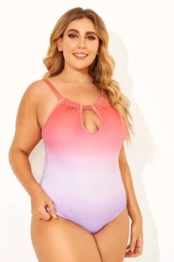 Ombre Color Keyhole Halter Top One Piece Swimsuits -Sandy Bikinis Shop b deop152001 5