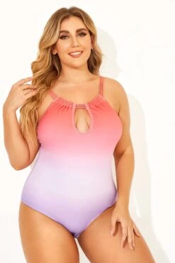 Ombre Color Keyhole Halter Top One Piece Swimsuits -Sandy Bikinis Shop b deop152001 6