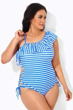 Blue & White Striped Adjustable Strap One Piece Swimsuit -Sandy Bikinis Shop b deop166001 3