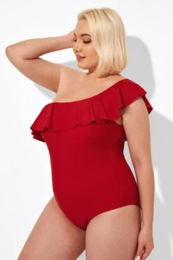 Red One Shoulder Ruffle One Piece Swimsuit -Sandy Bikinis Shop b deop172001 3