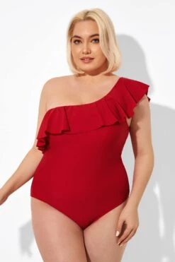 Red One Shoulder Ruffle One Piece Swimsuit -Sandy Bikinis Shop b deop172001 4