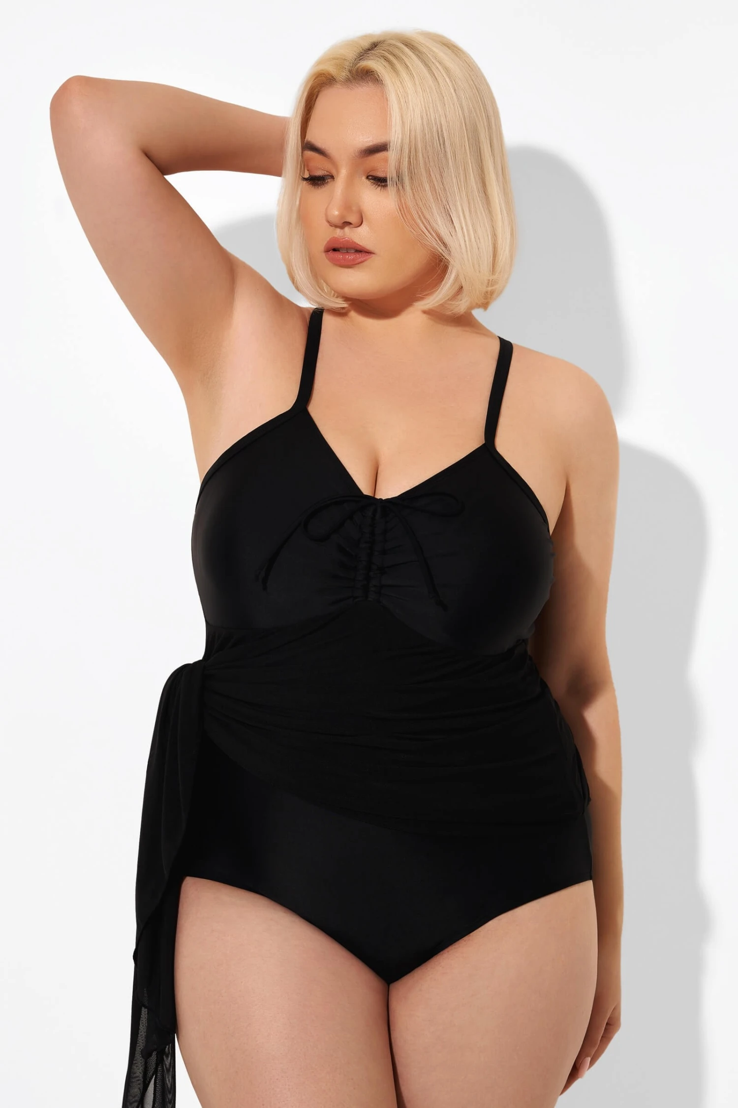 Black 2 In 1 Adjustable Straps Retro One Piece Swimsuit 2 Black 2 In 1 Adjustable Straps Retro One Piece Swimsuit - Image 2