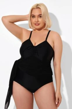Black 2 In 1 Adjustable Straps Retro One Piece Swimsuit 10 Black 2 In 1 Adjustable Straps Retro One Piece Swimsuit -Sandy Bikinis Shop b deop177001 4