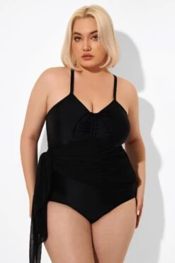 Black 2 In 1 Adjustable Straps Retro One Piece Swimsuit 11 Black 2 In 1 Adjustable Straps Retro One Piece Swimsuit -Sandy Bikinis Shop b deop177001 5