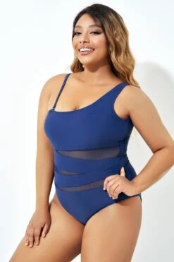 Navy Blue One Shoulder Mesh One Piece Swimsuit 10 Navy Blue One Shoulder Mesh One Piece Swimsuit -Sandy Bikinis Shop b deop181002 5