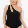 Black Cut Out One Shoulder One Piece Swimsuit