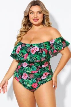 Floral Print Bandeau Off The Shoulder Ruffle One Piece Swimsuit 8 Floral Print Bandeau Off The Shoulder Ruffle One Piece Swimsuit -Sandy Bikinis Shop b deop183006 1