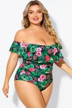 Floral Print Bandeau Off The Shoulder Ruffle One Piece Swimsuit 10 Floral Print Bandeau Off The Shoulder Ruffle One Piece Swimsuit -Sandy Bikinis Shop b deop183006 5