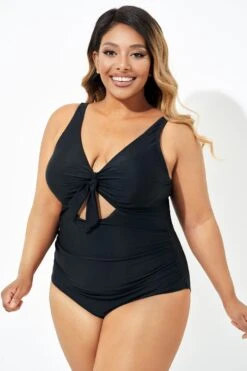 Black Cut Out Tie Front Underwire One Piece Swimsuit 9 Black Cut Out Tie Front Underwire One Piece Swimsuit -Sandy Bikinis Shop b deop184001 4