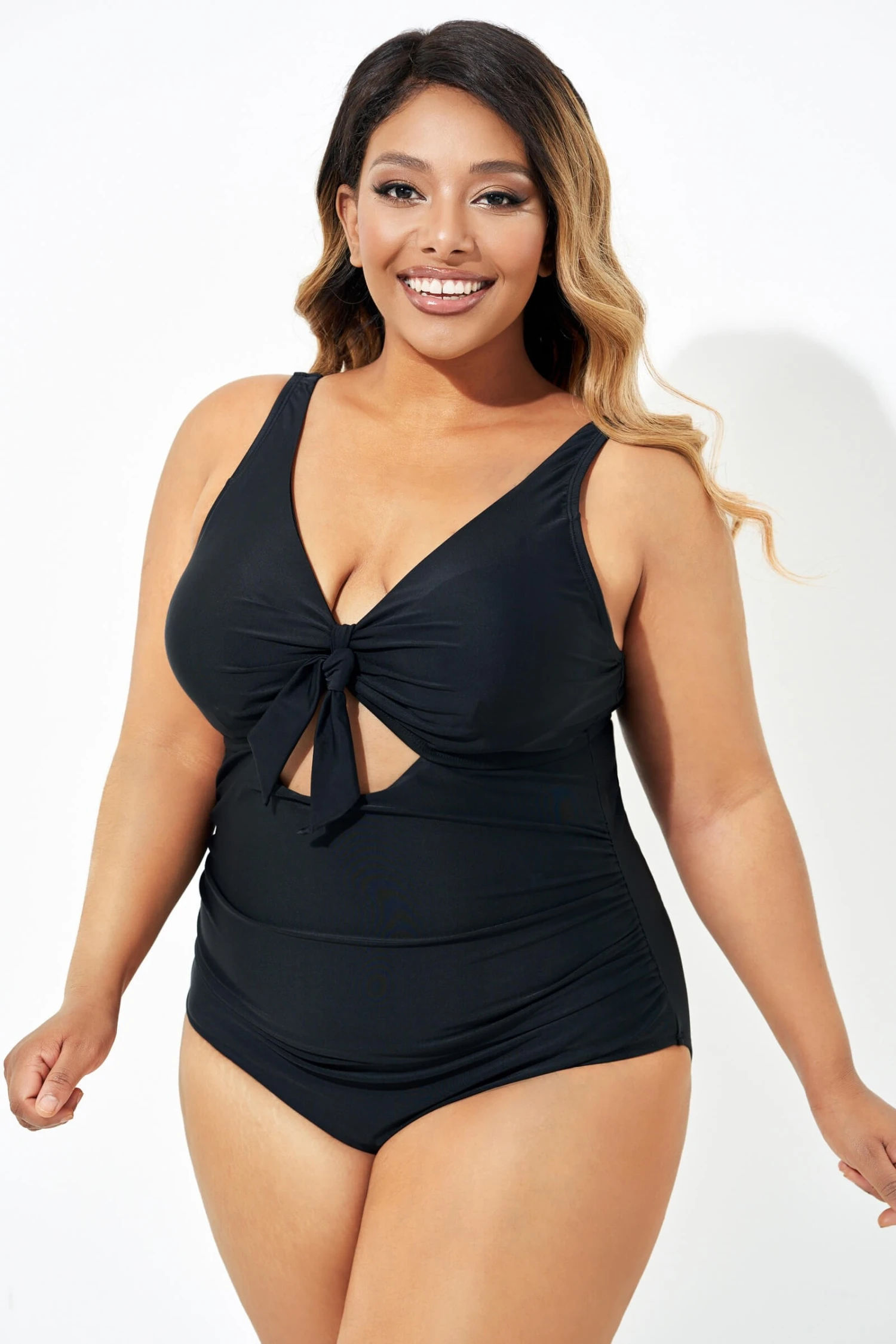 Black Cut Out Tie Front Underwire One Piece Swimsuit 4 Black Cut Out Tie Front Underwire One Piece Swimsuit - Image 4