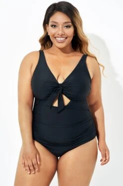 Black Cut Out Tie Front Underwire One Piece Swimsuit 10 Black Cut Out Tie Front Underwire One Piece Swimsuit -Sandy Bikinis Shop b deop184001 5