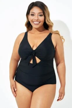 Black Cut Out Tie Front Underwire One Piece Swimsuit 11 Black Cut Out Tie Front Underwire One Piece Swimsuit -Sandy Bikinis Shop b deop184001 6