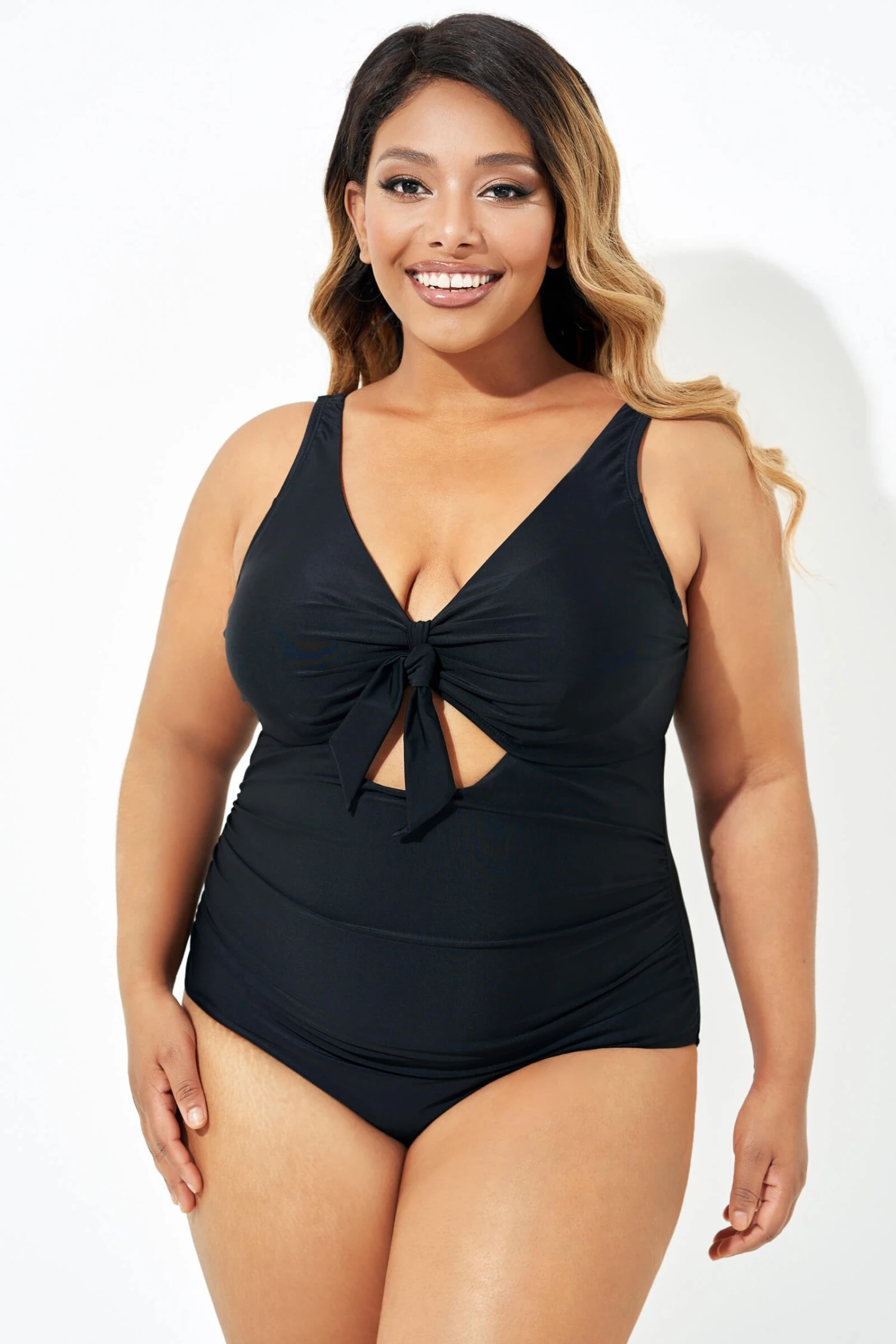 Black Cut Out Tie Front Underwire One Piece Swimsuit 6 Black Cut Out Tie Front Underwire One Piece Swimsuit - Image 6