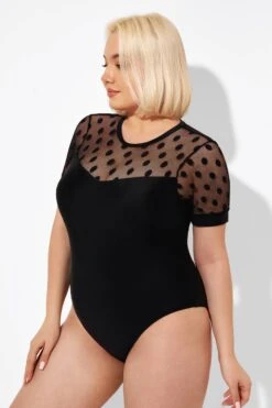 Fashionable Black Mesh Round Neck One Piece Swimsuit -Sandy Bikinis Shop b deop186001 3
