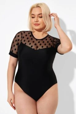 Fashionable Black Mesh Round Neck One Piece Swimsuit -Sandy Bikinis Shop b deop186001 4