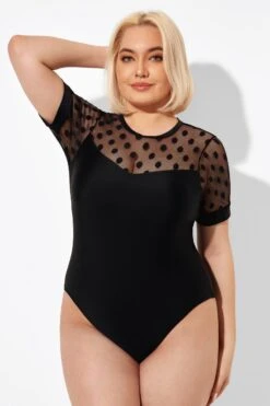 Fashionable Black Mesh Round Neck One Piece Swimsuit -Sandy Bikinis Shop b deop186001 5
