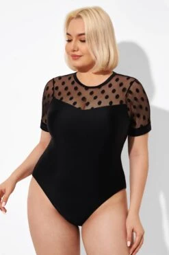 Fashionable Black Mesh Round Neck One Piece Swimsuit -Sandy Bikinis Shop b deop186001 6