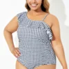 Black & White Gingham One-Shoulder One Piece Swimsuit