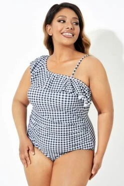 Black & White Gingham One-Shoulder One Piece Swimsuit 9 Black & White Gingham One-Shoulder One Piece Swimsuit -Sandy Bikinis Shop b deop190001 4