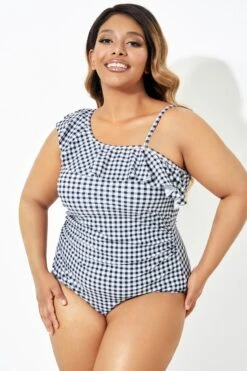 Black & White Gingham One-Shoulder One Piece Swimsuit 10 Black & White Gingham One-Shoulder One Piece Swimsuit -Sandy Bikinis Shop b deop190001 5