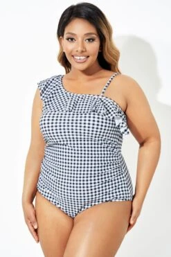 Black & White Gingham One-Shoulder One Piece Swimsuit 11 Black & White Gingham One-Shoulder One Piece Swimsuit -Sandy Bikinis Shop b deop190001 6