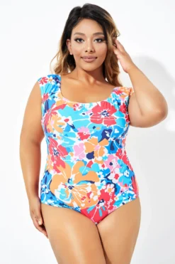 Floral Tummy Control Cap Sleeve One Piece Swimsuit -Sandy Bikinis Shop b deop194001 1