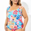 Floral Tummy Control Cap Sleeve One Piece Swimsuit