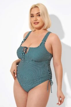 Green Stripe Center-front Keyhole One Piece Swimsuit 9 Green Stripe Center-front Keyhole One Piece Swimsuit -Sandy Bikinis Shop b deop198001 4