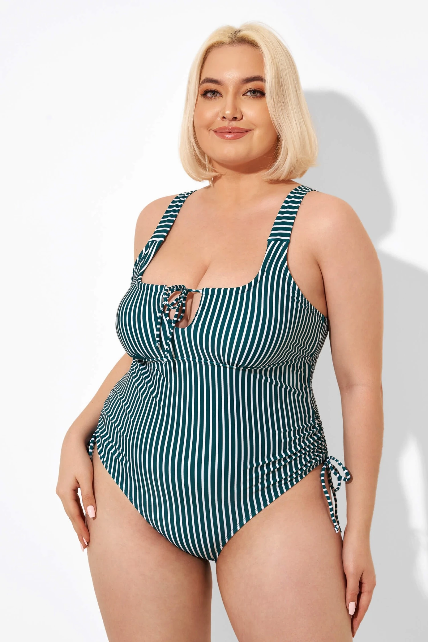 Green Stripe Center-front Keyhole One Piece Swimsuit 5 Green Stripe Center-front Keyhole One Piece Swimsuit - Image 5