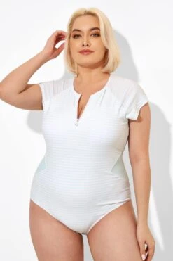 Blue & White Stripe One Piece Swimsuit With Sleeves -Sandy Bikinis Shop b deop201001 4