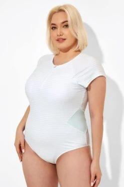 Blue & White Stripe One Piece Swimsuit With Sleeves -Sandy Bikinis Shop b deop201001 5