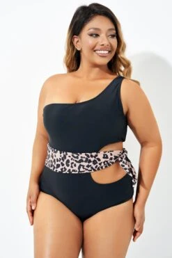 Sexy Leopard Print Tie Cut Out One Piece Swimsuit -Sandy Bikinis Shop b deop208001 3